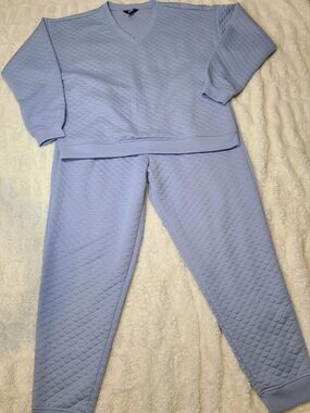 Lands' End Quilted Light Blue Lounge Set Women Size L